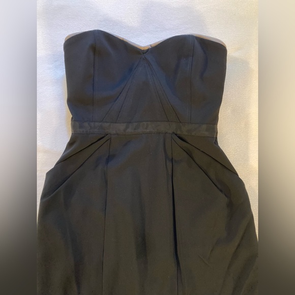 bcbg black strapless dress Solid Structured Gown